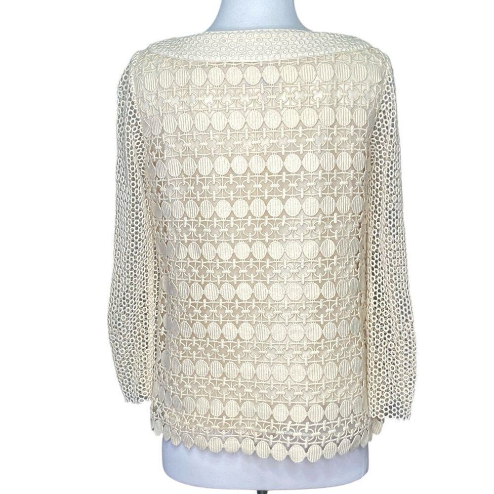 Tory Burch Charlotte Crochet Lace Top Size 6 Cream Ivory - Picture 4 of 9